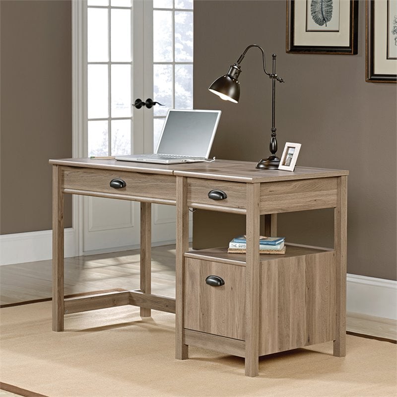 Sauder Harbor View Sit And Stand Lift Top Desk In Salt Oak 422379