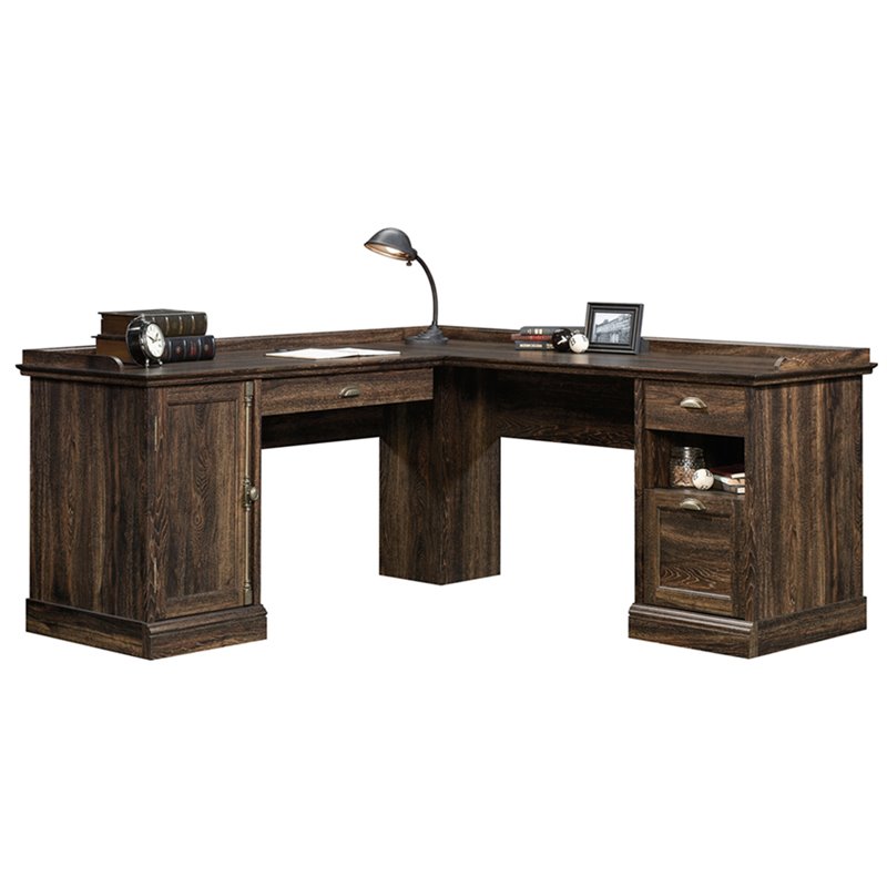 Sauder Barrister Lane L Shaped Computer Desk In Iron Oak 422710