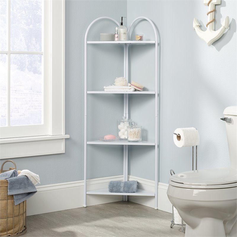 Sauder Cottage Road 4 Shelf Corner Bookcase In White 421561