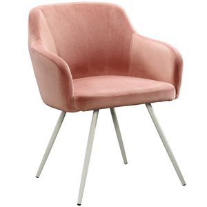 sauder anda norr velvet accent chair in salmon pink and white