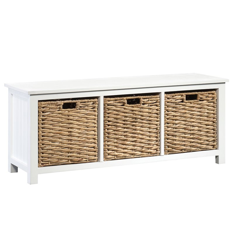 Sauder Cottage Road Bench With 3 Baskets In White