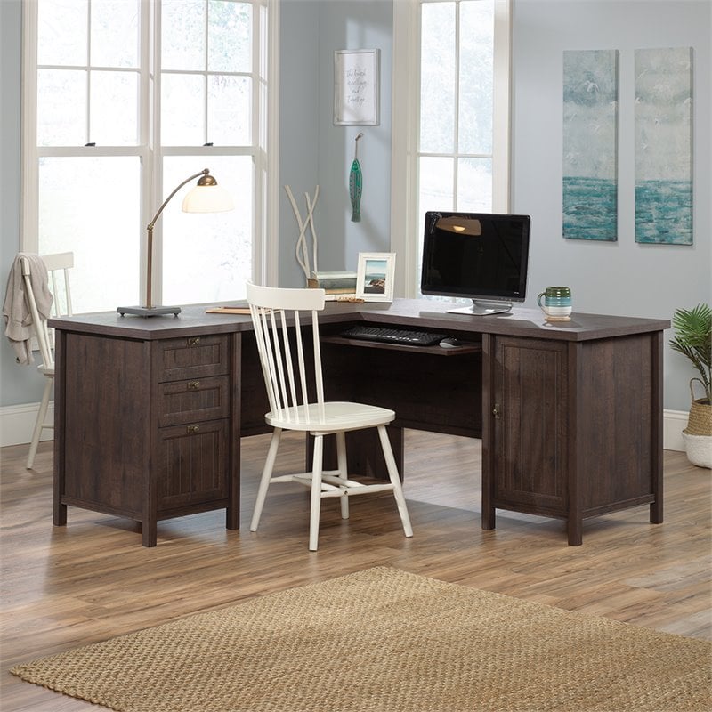 Sauder Costa Engineered Wood LShaped Computer Desk in Coffee Oak