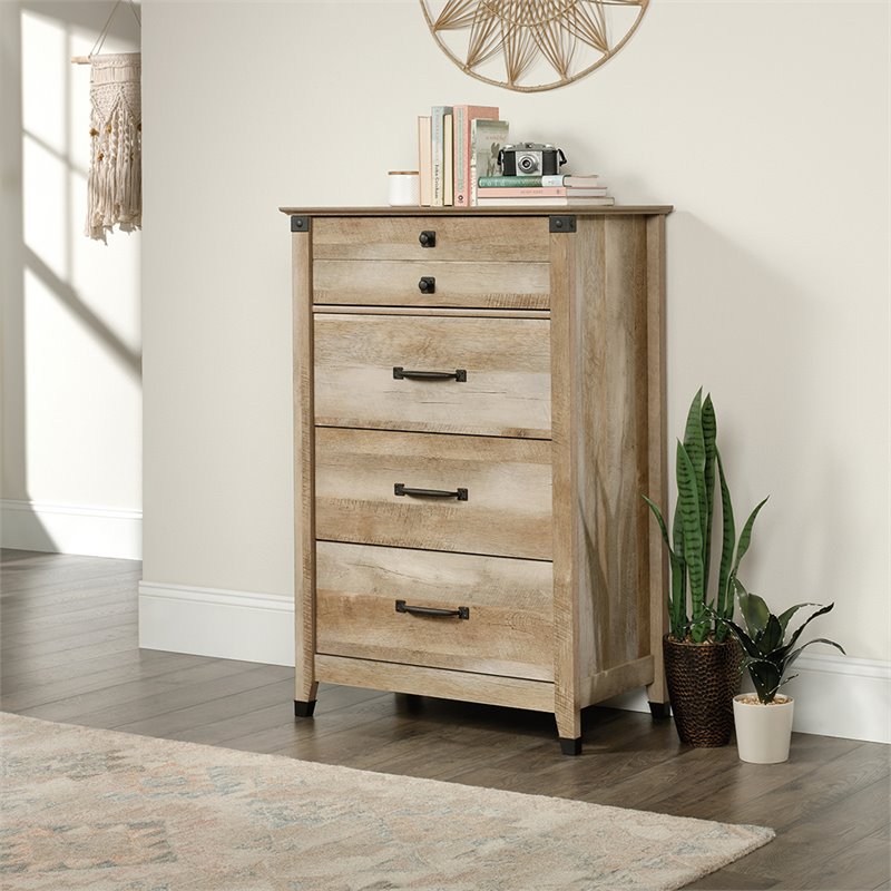 Sauder Carson Engineered Wood 4Drawer Bedroom Chest in Lintel