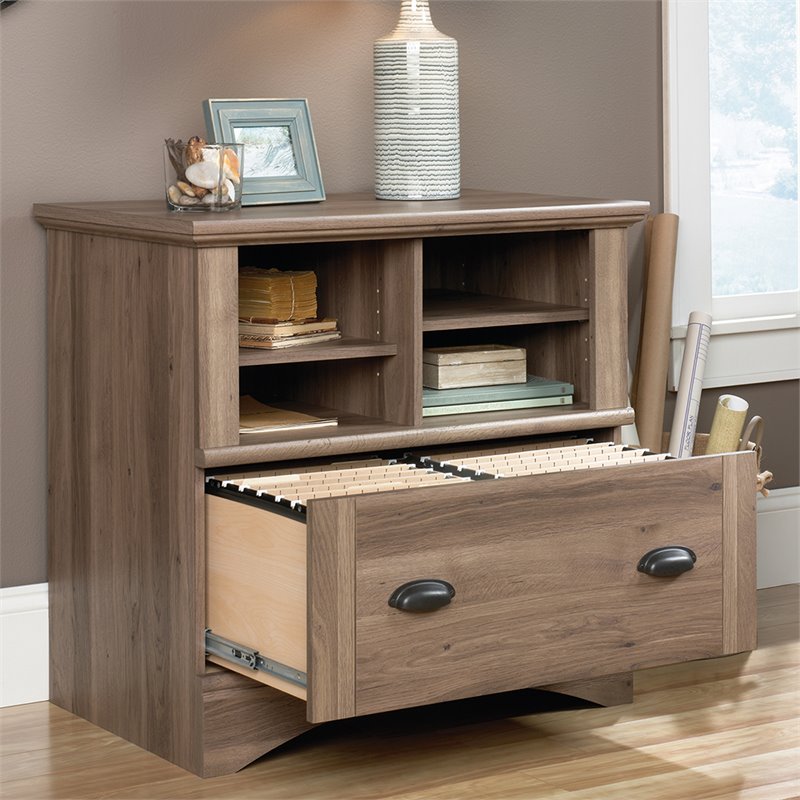 Lateral File Cabinet Set In Salt Oak, Desk With Lateral File Cabinet