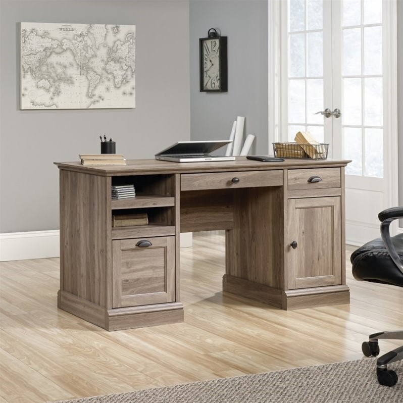 Barrister Lane 2 Piece Executive Desk and Lateral File Set in Salt Oak Cymax Business
