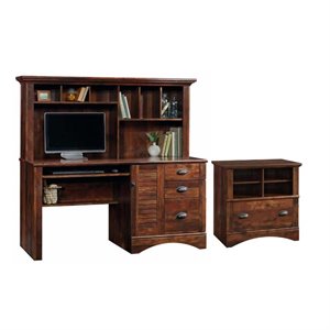 harbor view 2 piece computer desk with hutch and file cabinet set in cherry