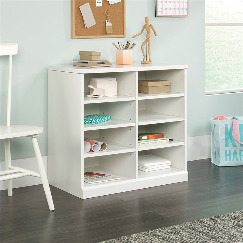 Sauder Craft Pro 8 Cubby Open Storage Cabinet With Hutch In White