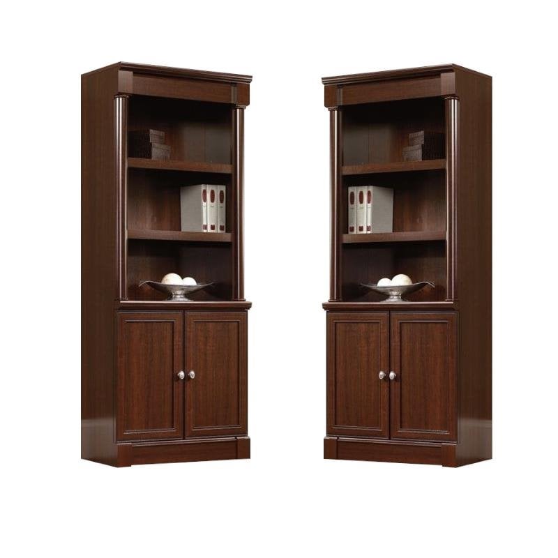 Library Bookcase With Doors In Cherry, Sauder 71 Heritage Hill Library Bookcase With Doors Classic Cherry Finish
