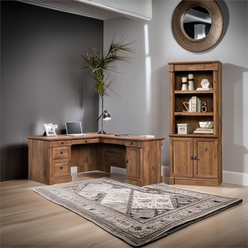 Palladia 2 Piece L Shaped Computer Desk and 3 Shelf Bookcase Set in Vintage Oak