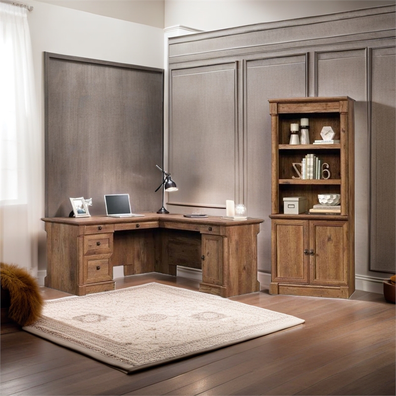 Palladia 2 Piece L Shaped Computer Desk and 3 Shelf Bookcase Set in Vintage Oak