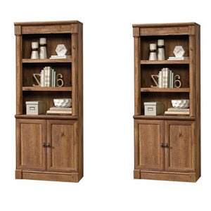 (set of 2) cabin inspired 3 shelf bookcase in rustic vintage oak