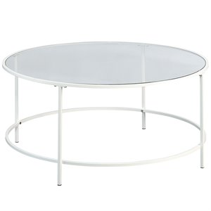 sauder anda norr glass top coffee table in white