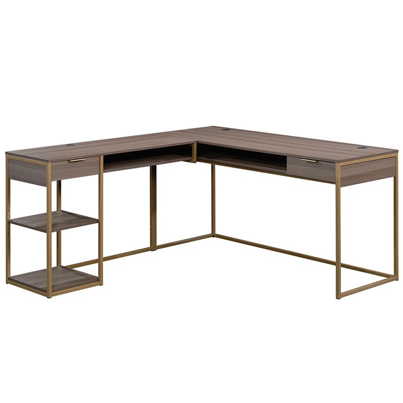 l shaped desk gold and white