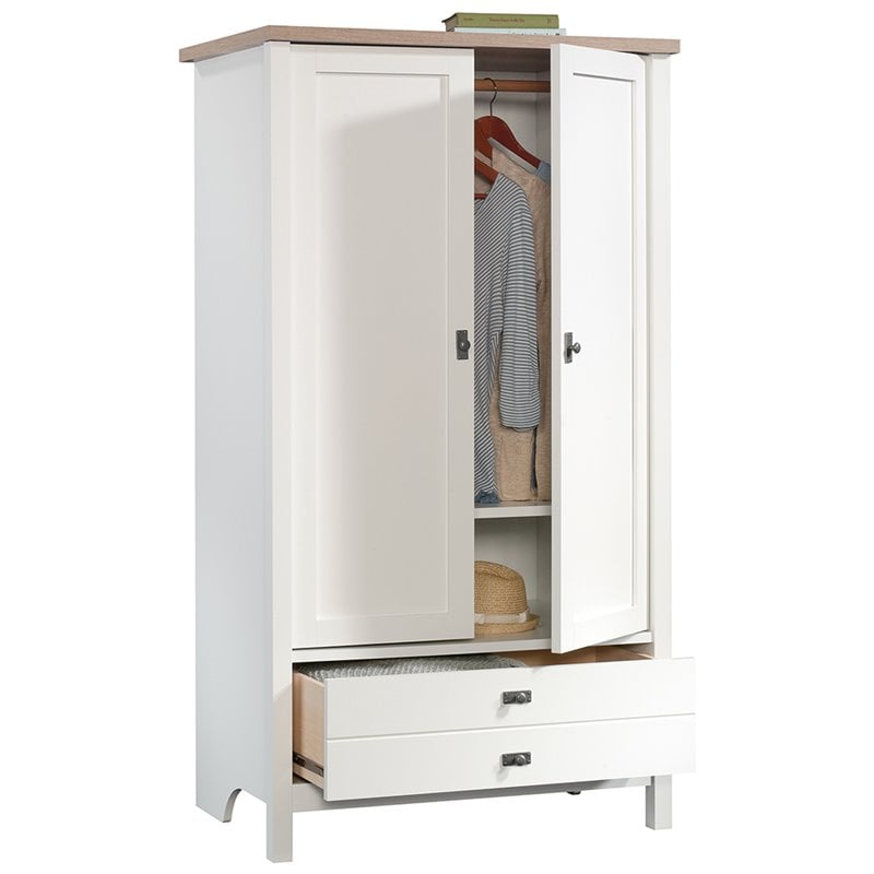 Sauder Cottage Road Armoire In Soft White And Lintel Oak 423397