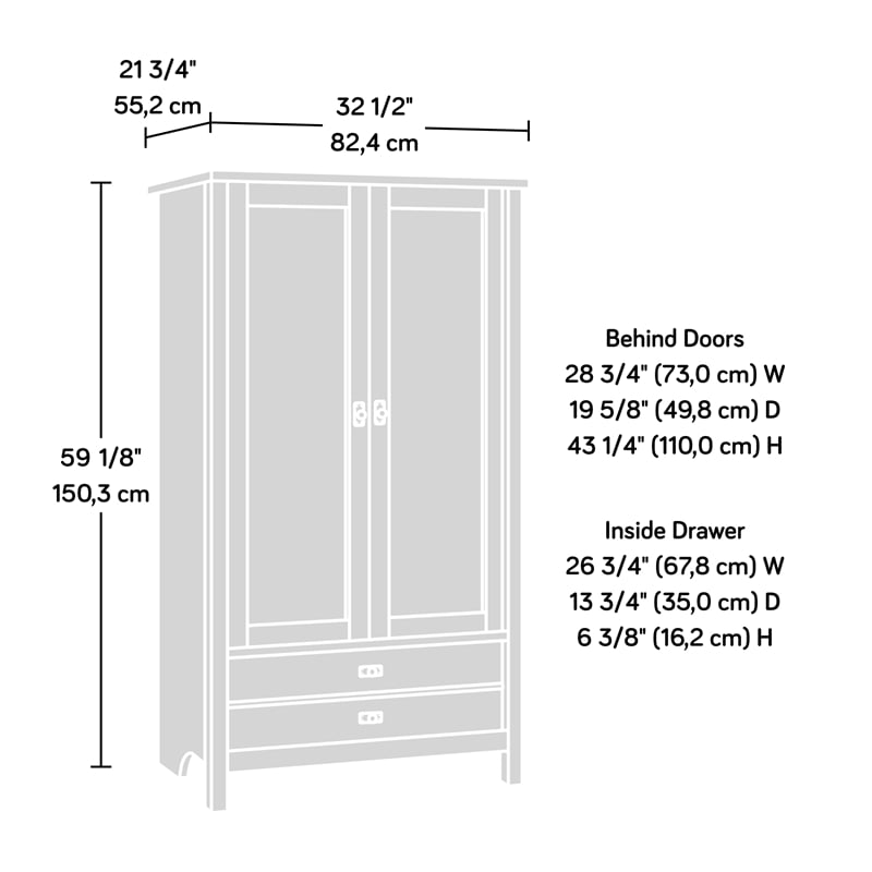 Sauder Cottage Road Engineered Wood Armoire in Soft White and Lintel Oak
