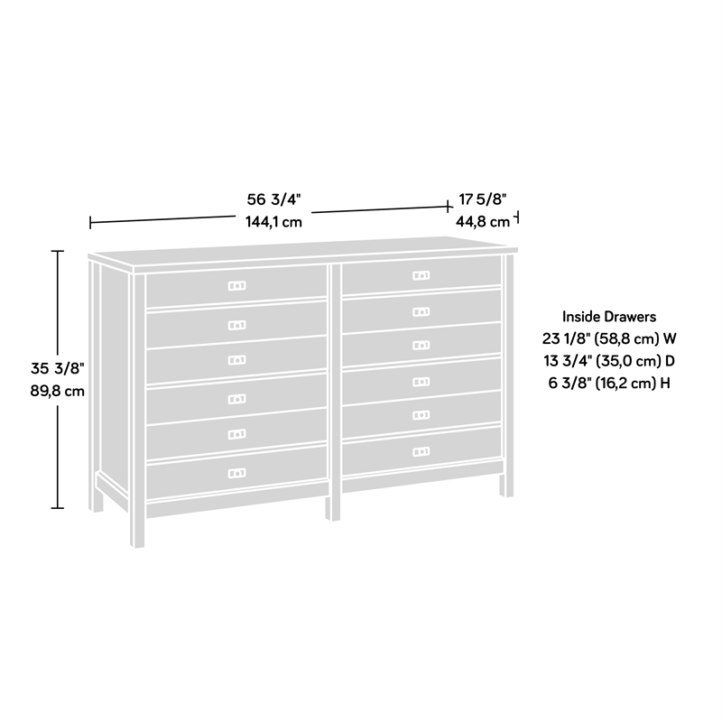 Sauder Cottage Road Engineered Wood 6 Drawer Dresser in Soft White Finish