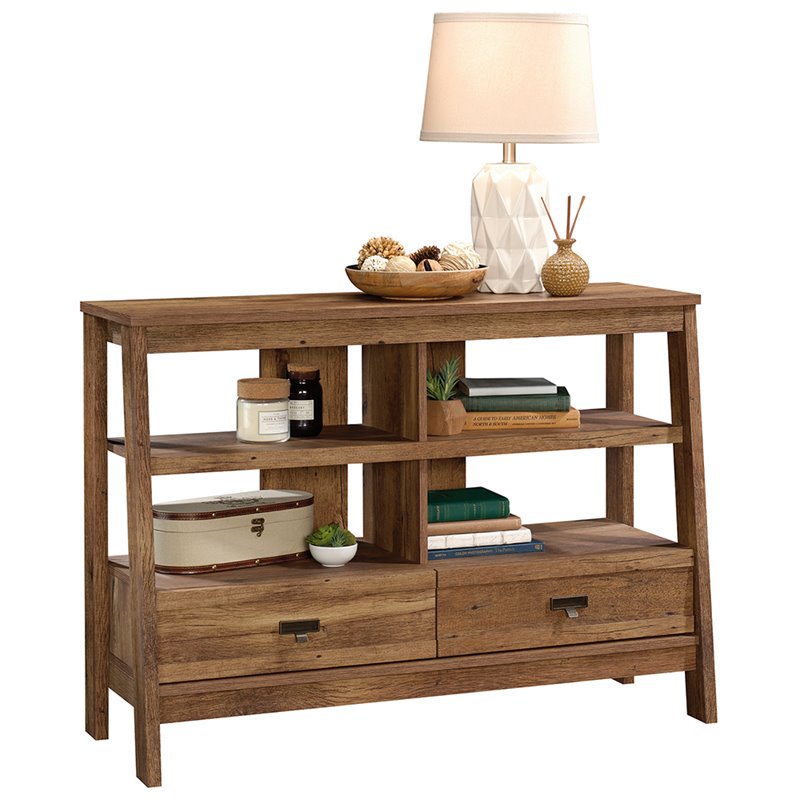 Sauder Trestle Console Table in Vintage Oak