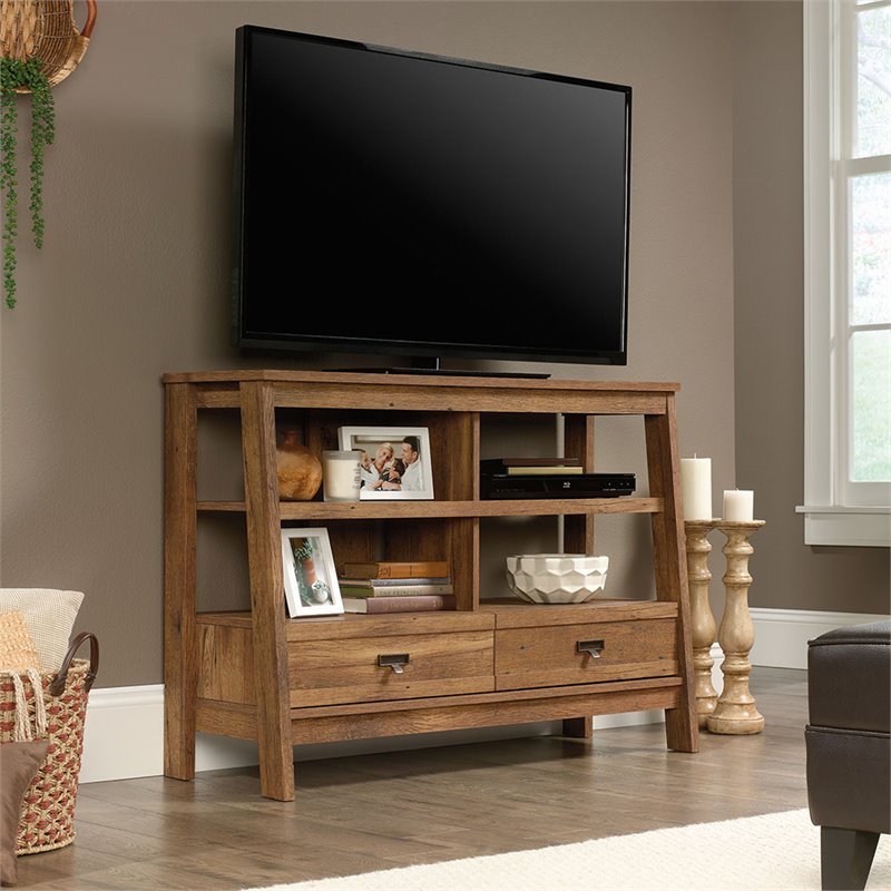 Sauder Trestle Console Table in Vintage Oak