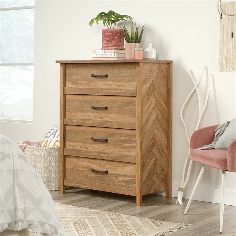 Sauder Cannery Bridge Engineered Wood 4-Drawer Chest in Sindoori Mango/Natural