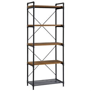 sauder iron city 5 shelf tall bookcase in checked oak and black