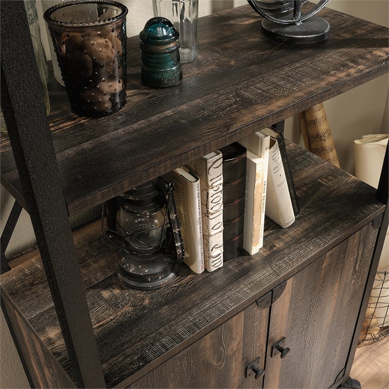 Sauder Steel River 3Shelf Metal Frame Mobile Bookcase in Carbon Oak