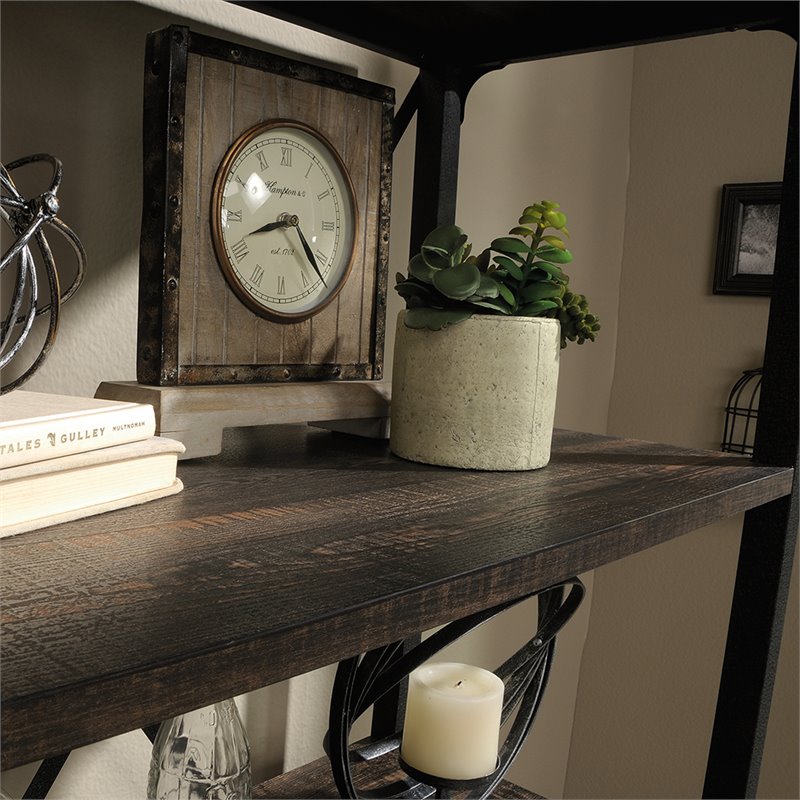 Sauder Steel River 3Shelf Metal Frame Mobile Bookcase in Carbon Oak