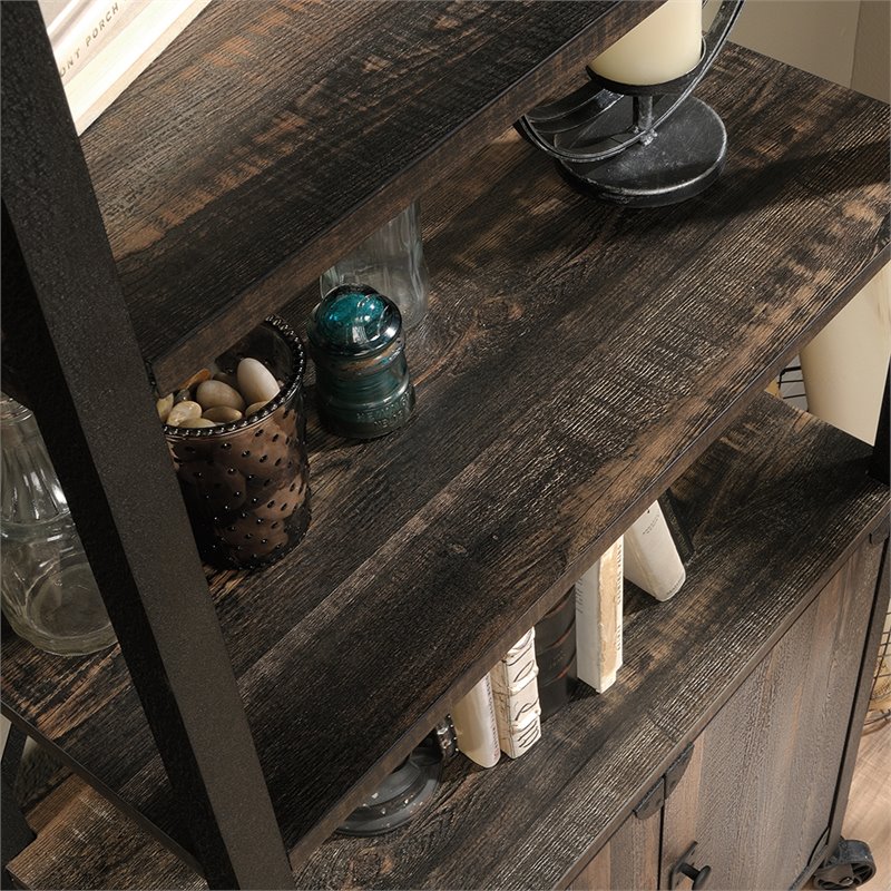 Sauder Steel River 3Shelf Metal Frame Mobile Bookcase in Carbon Oak