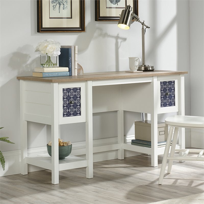 Sauder Cottage Road Writing Desk In Soft White And Lintel Oak 424152