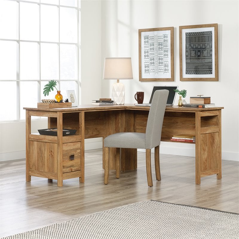 Sauder Cannery Bridge Engineered Wood L-Shaped Desk in Sindoori Mango/Natural