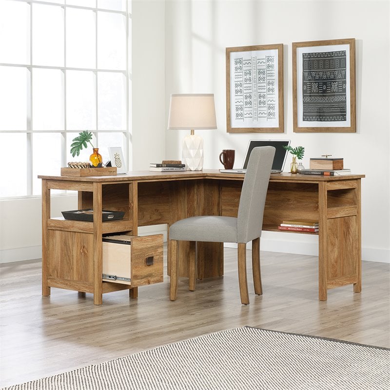 Sauder Cannery Bridge Engineered Wood L-Shaped Desk in Sindoori Mango/Natural