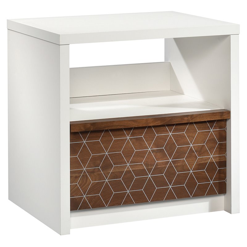 Sauder Harvey Park 1 Drawer Nightstand In Soft White And Grand Walnut 424227