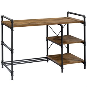 sauder iron city writing desk in checked oak and black