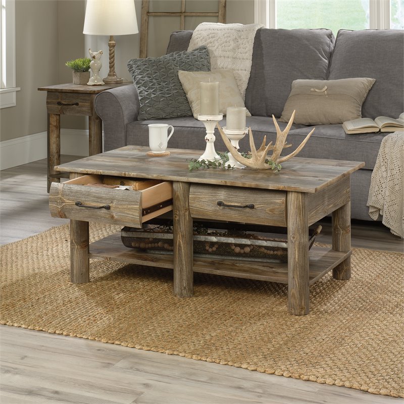 Sauder Boone Mountain Contemporary Wood Coffee Table in Rustic Cedar ...