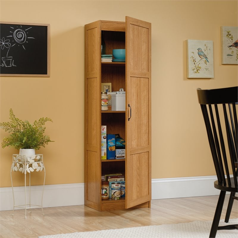 Sauder Engineered Wood Storage Pantry in Highland Oak Finish