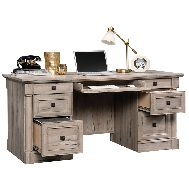 Sauder Palladia Contemporary Wood Executive Desk In Split Oak 424809