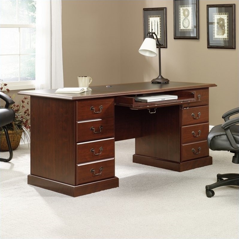 Executive Desk In Cherry With Black Inlay Top