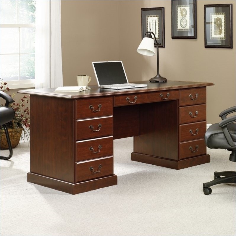Sauder Heritage Hill Executive Desk In Cherry With Black Inlay Top