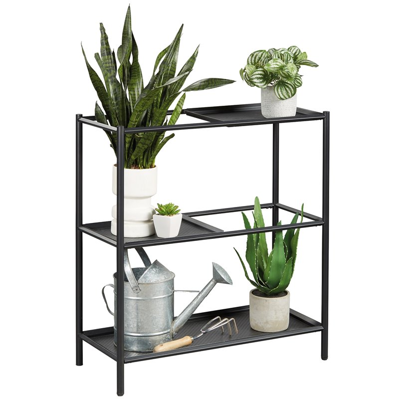 Sauder Boulevard Cafe Modern Metal Plant Stand with Shelf in Black