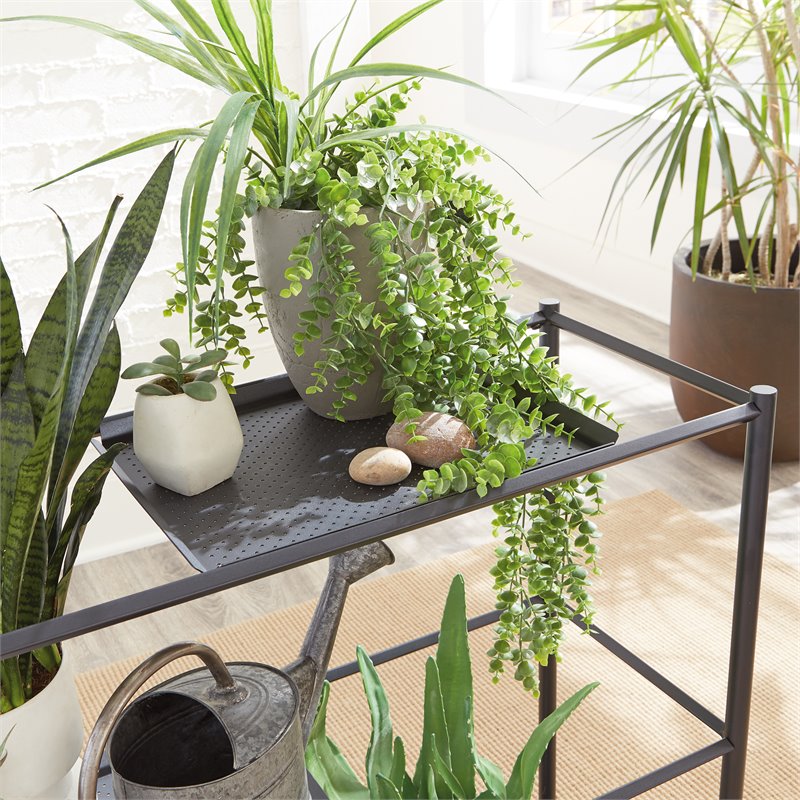 Sauder Boulevard Cafe Modern Metal Plant Stand with Shelf