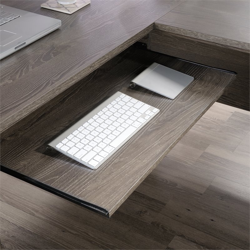 Sauder Hammond Engineered Wood L-Shaped Computer Desk in Emery Oak