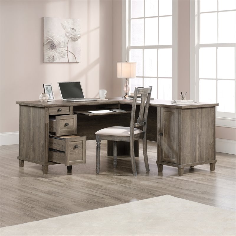 Sauder Hammond Engineered Wood L-Shaped Computer Desk in Emery Oak