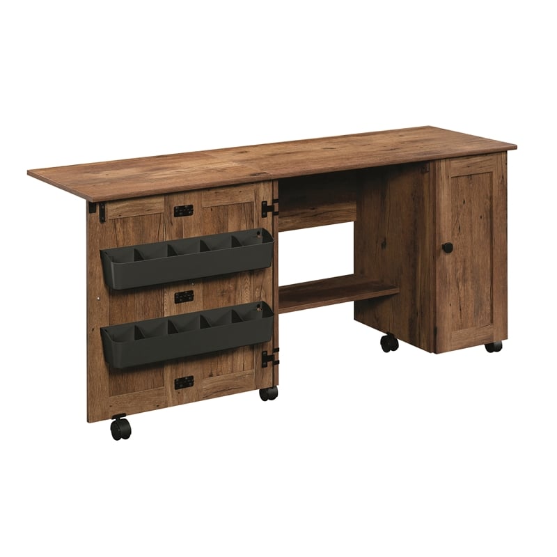 Sauder Engineered Wood Sewing Craft Cart in Vintage Oak Finish