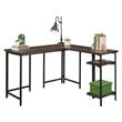 Sauder North Avenue Mid-Century Wood and Metal L-Shape Desk in Smoked Oak
