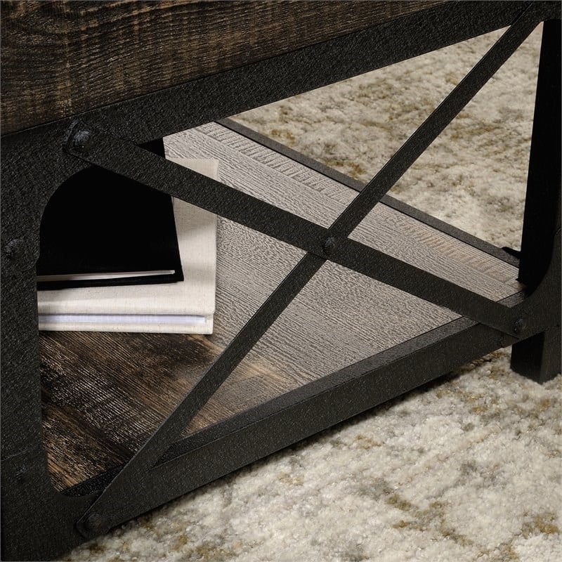 Sauder Steel River Engineered Wood Lift-Top Coffee Table in Carbon Oak/Black