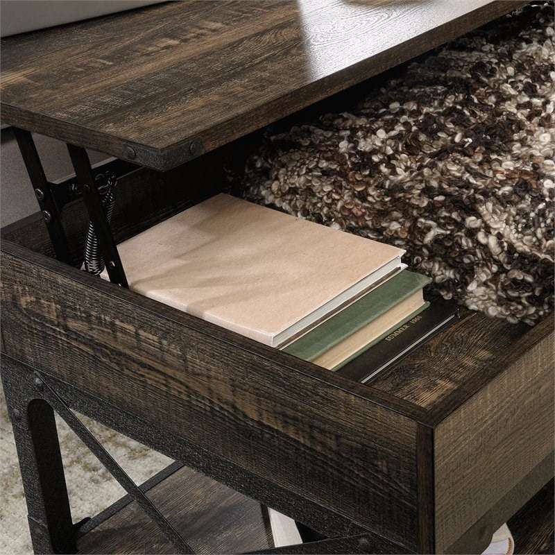 Sauder Steel River Engineered Wood Lift-Top Coffee Table in Carbon Oak/Black