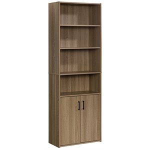 sauder beginnings modern 4-shelf wood bookcase with doors in summer oak