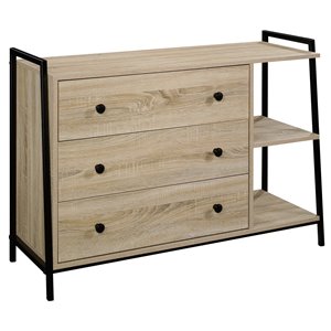 sauder north avenue 3-drawer wood and metal bedroom dresser in charter oak