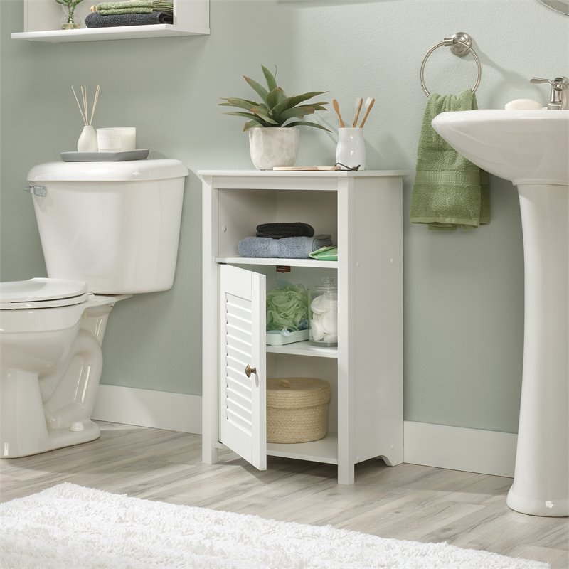 Sauder Peppercorn Wood Bathroom Linen Floor in Soft White