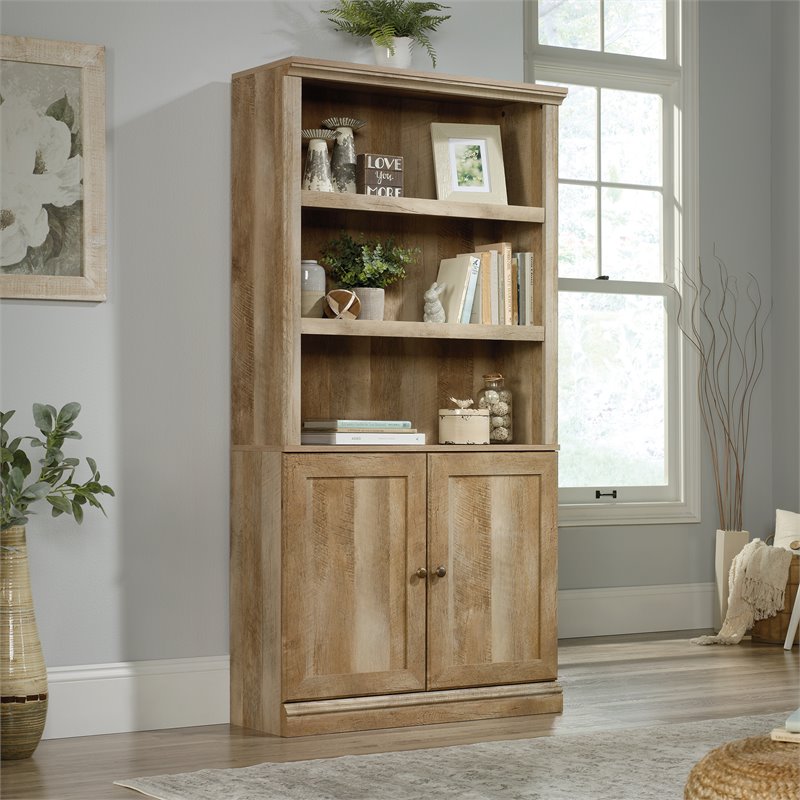 sauder select engineered wood 3-shelf bookcase in lintel oak