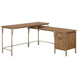 sauder coral cape home office wood l-shaped desk in sindoori mango and gold